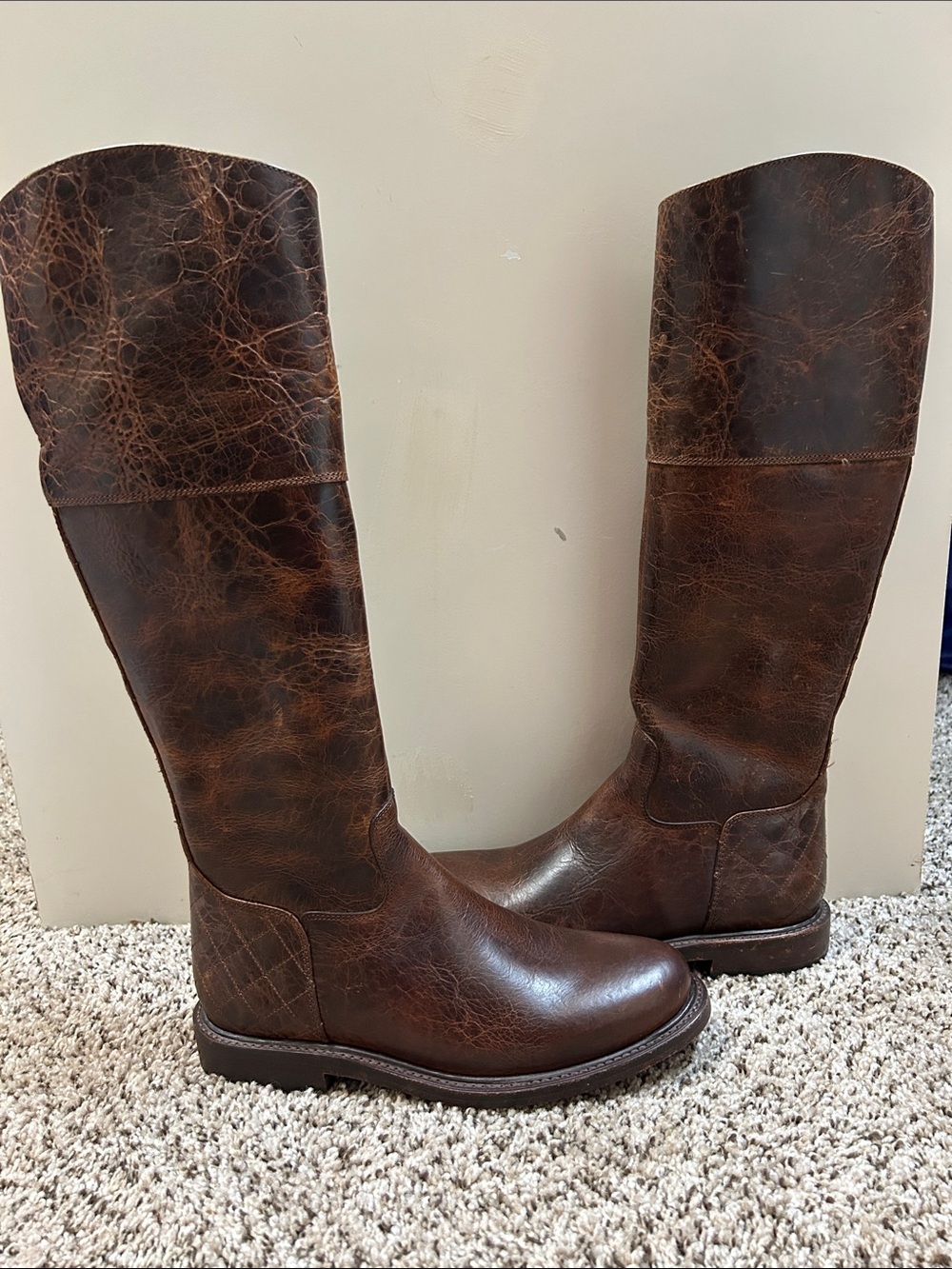 Lucchese Distressed Brown Leather Tall Zip Riding Boots - Picture 9 of 11